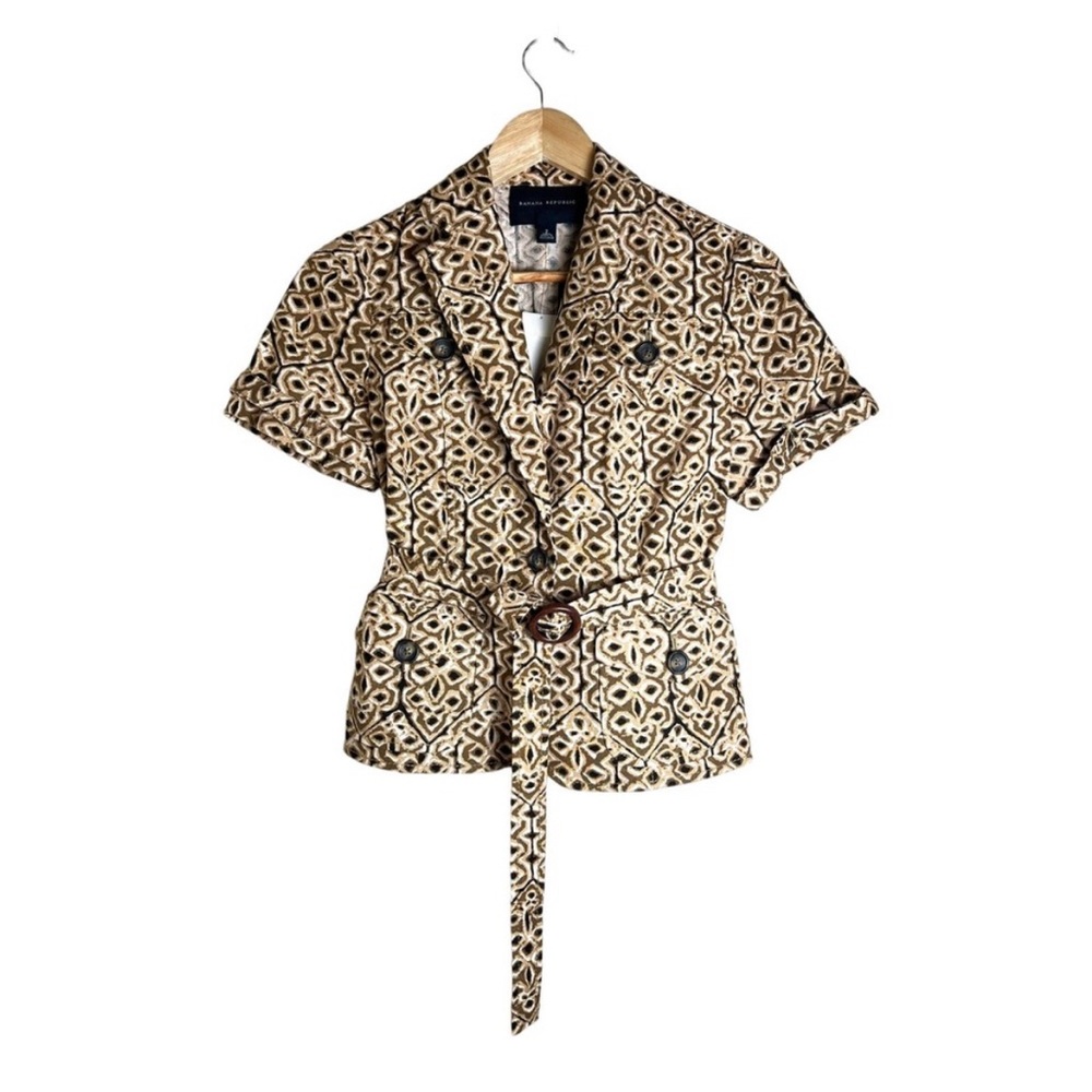 NWT Banana Republic Women's Brown Abstract Short Sleeve Blazer Y2K Preppy Size 2